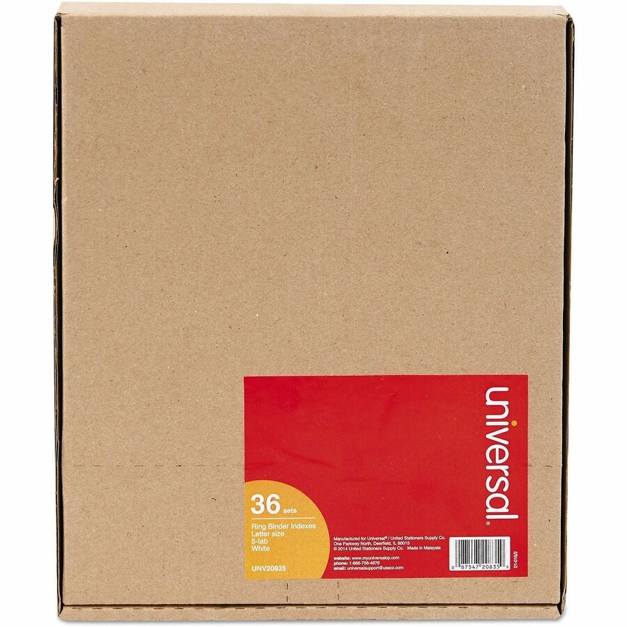 Universal Customizable Index Dividers - Side Tab(s) - 5 Tab(s)/Set - 8.5" Divider Width x 11" Divider Length - 3 Hole Punched - White Ledger Stock Divider - White Ledger Stock Tab(s) - Customizable, Punched, Reinforced Edges, Durable, Tear Proof - 36 Set