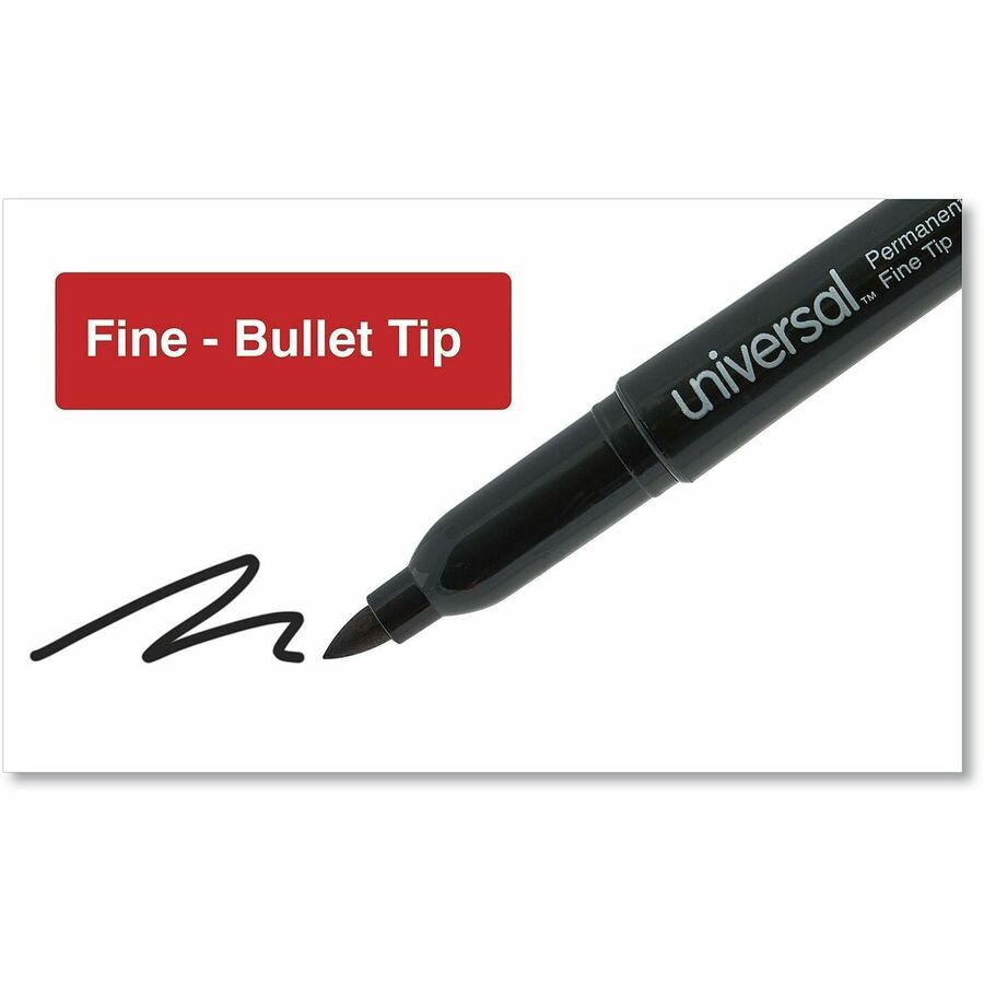 Universal Permanent Marker - Fine, Bullet Marker Point - Black Ink - Writing, Sketching, Classroom - 1 Dozen