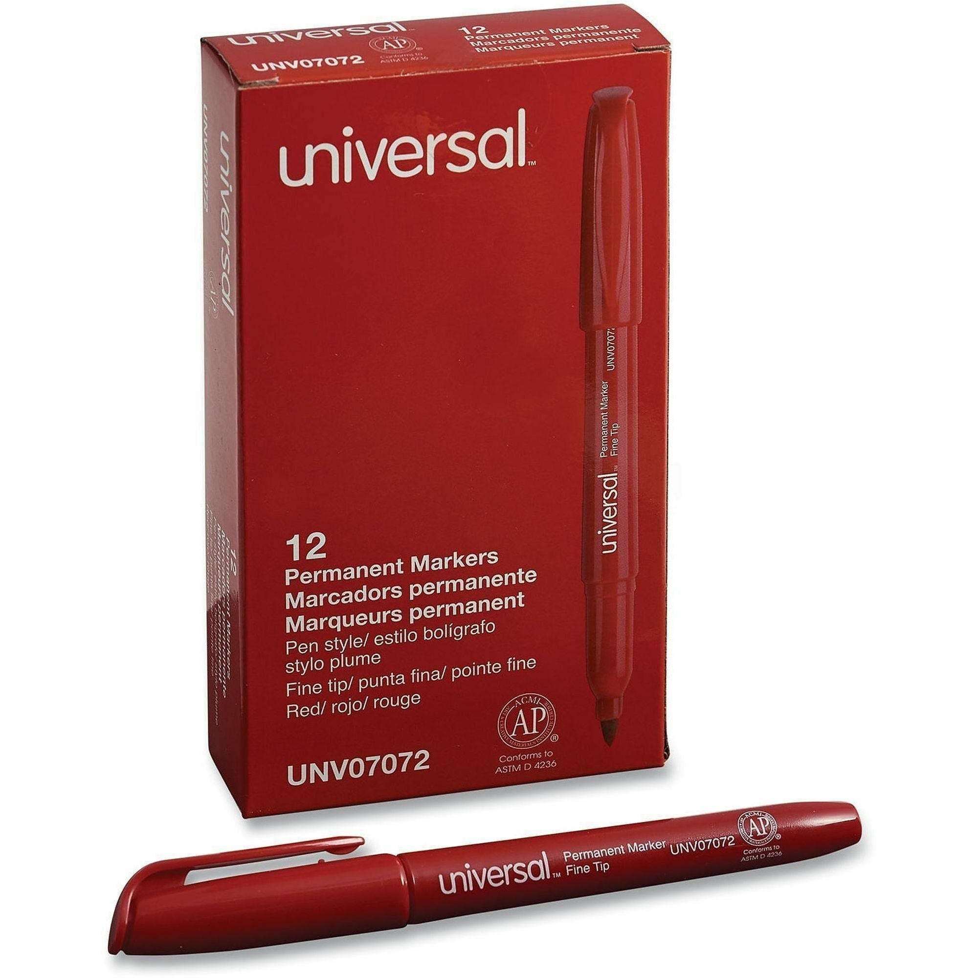 Universal Permanent Marker - Fine, Bullet Marker Point - Red Ink - Writing, Sketching, Classroom - 1 Dozen