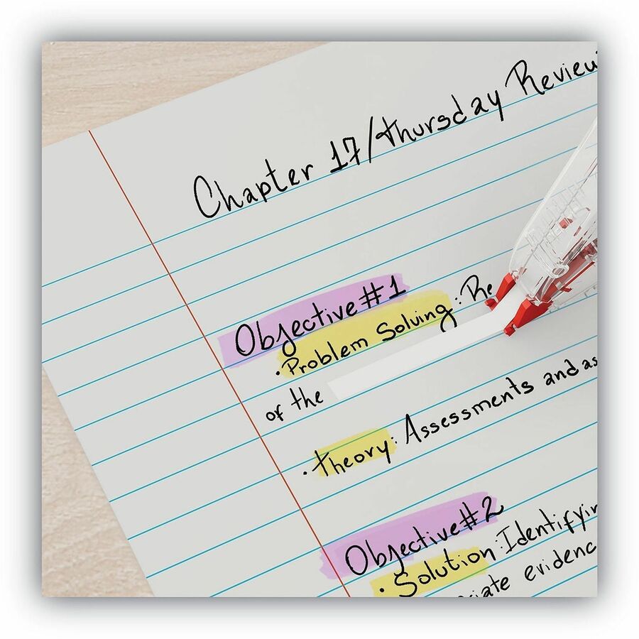 Universal Correction Tape - 0.20" Tape Width x 26.25 ft Tape Length - 1 Line(s) - White Tape - Clear, Red Dispenser - Non-refillable, Easy to Use, Comfortable - Plastic, Film - 6 / Box