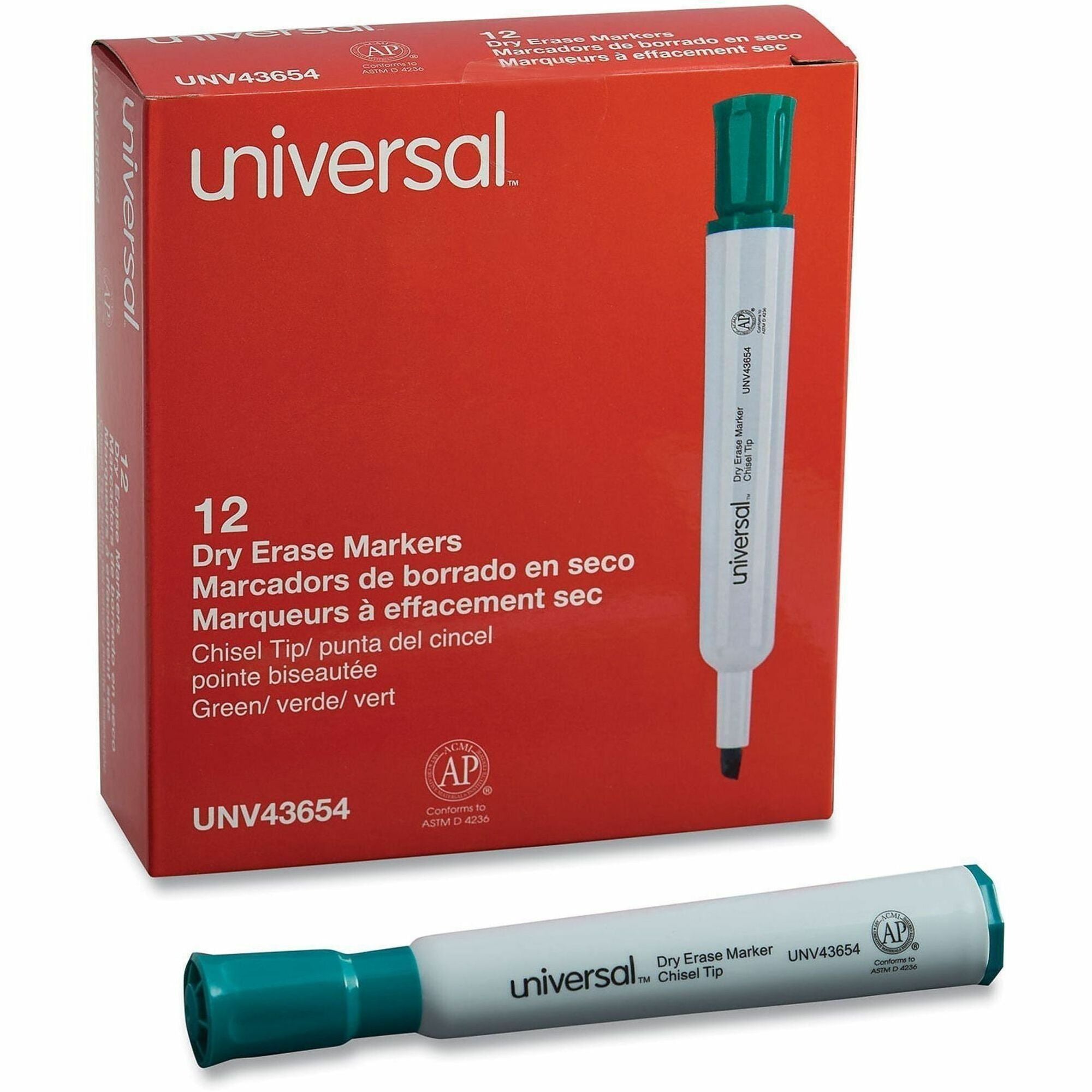 Universal Dry Erase Marker - Broad Chisel Marker Point - Erasable - Green Ink - Dry - Glass, Classroom, Home, Office - 1 Dozen