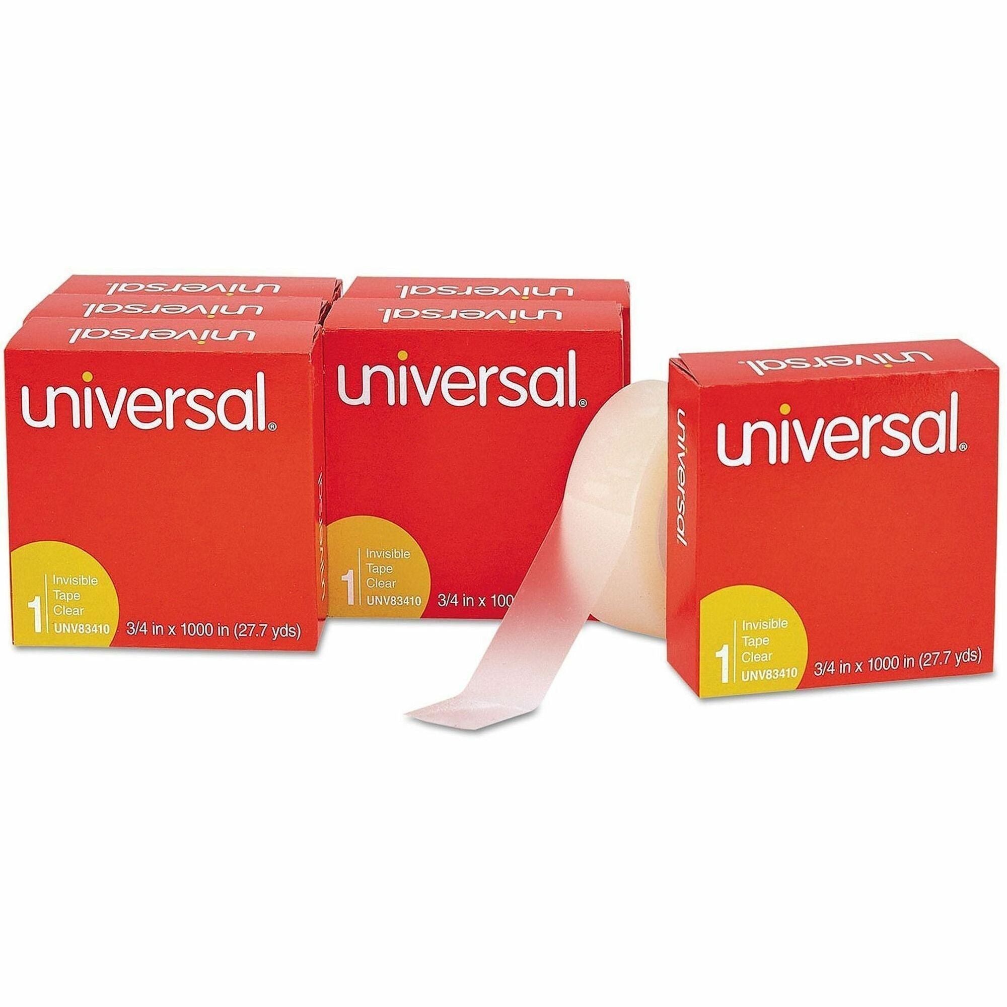 Universal Invisible Tape, 1" Core, 0.75" x 83.33 ft, Clear, 6/Pack - 27.78 yd Length x 0.75" Width x 2 mil Thickness - 1" Core - Matte - Clear - Acrylic - Plastic Backing - 6 / Pack