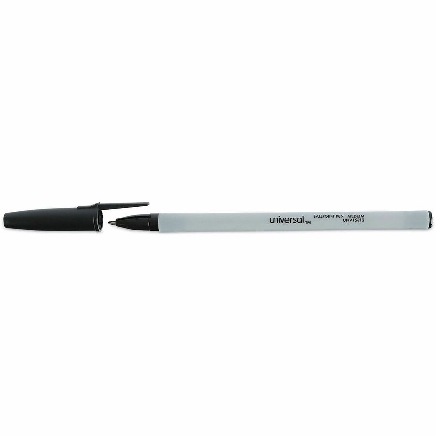 Universal Ballpoint - 1 mm Medium, Conical Pen Point - Black Ink - Oil Based - Gray Stick, Black Barrel - Office - 60 / Pack