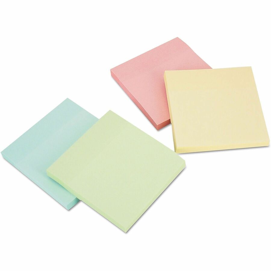 Universal Standard Self-Stick Pads - 1200 x Assorted Pastel - 3" Flag/Note Width x 3" Flag/Note Length - Square - 100 Sheets per Pad - Unruled - Assorted Pastel - Self-stick, Residue-free, Repositionable - 12 / Pack