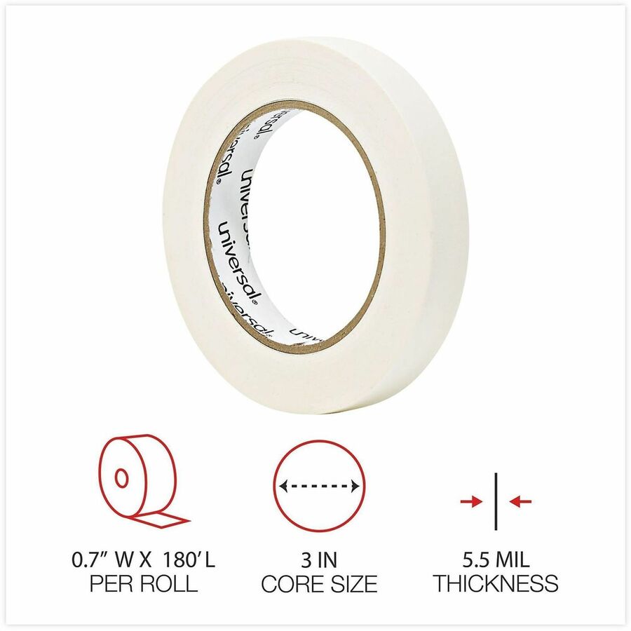Universal Removable General-Purpose Masking Tape, 3" Core, 18 mm x 54.8 m, Beige, 6/Pack - 59.93 yd Length x 0.71" Width x 5.5 mil Thickness - 3" Core - Beige - Natural Rubber - Crepe Paper Backing - 6 / Pack