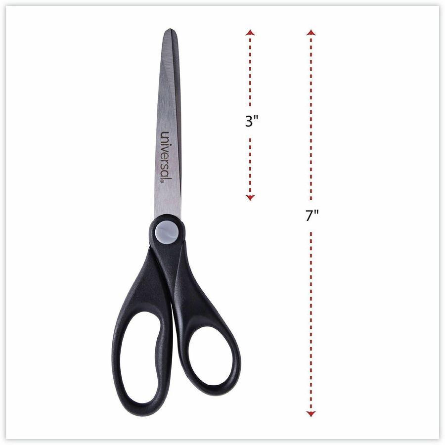 Universal Scissors - 3" Cutting Length - 7" Overall Length - Straight-left/right - Stainless Steel - Pointed Tip - Stainless Steel, Black - 1 Each