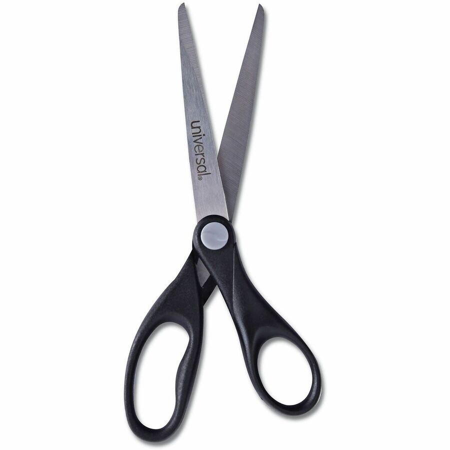 Universal Scissors - 3" Cutting Length - 7" Overall Length - Straight-left/right - Stainless Steel - Pointed Tip - Stainless Steel, Black - 1 Each