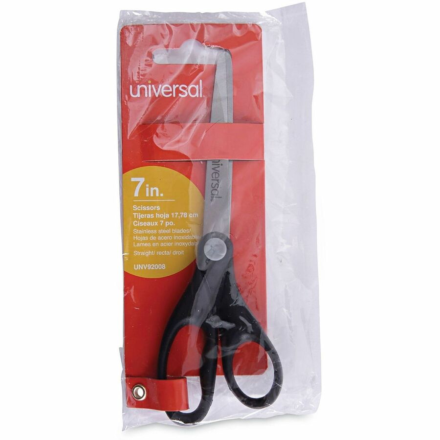 Universal Scissors - 3" Cutting Length - 7" Overall Length - Straight-left/right - Stainless Steel - Pointed Tip - Stainless Steel, Black - 1 Each
