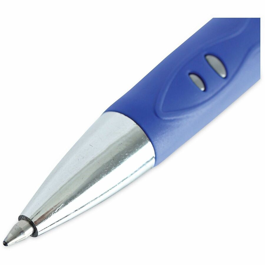 Universal Comfort Grip Gel Pen - 0.7 mm Medium Conical Pen Point - Retractable - Blue Ink - Water Based - Gray, Blue, Silver Barrel - 1 Dozen