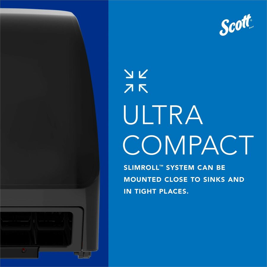 Scott Automatic Slimroll Towel Dispenser - 7.2" Height x 11.8" Width x 12.4" Depth - Plastic - Black - Automatic, Compact, Hygienic, Wall Mountable, Touch-free, Dirt Resistant, Impact Resistant, Translucent - 1 Carton