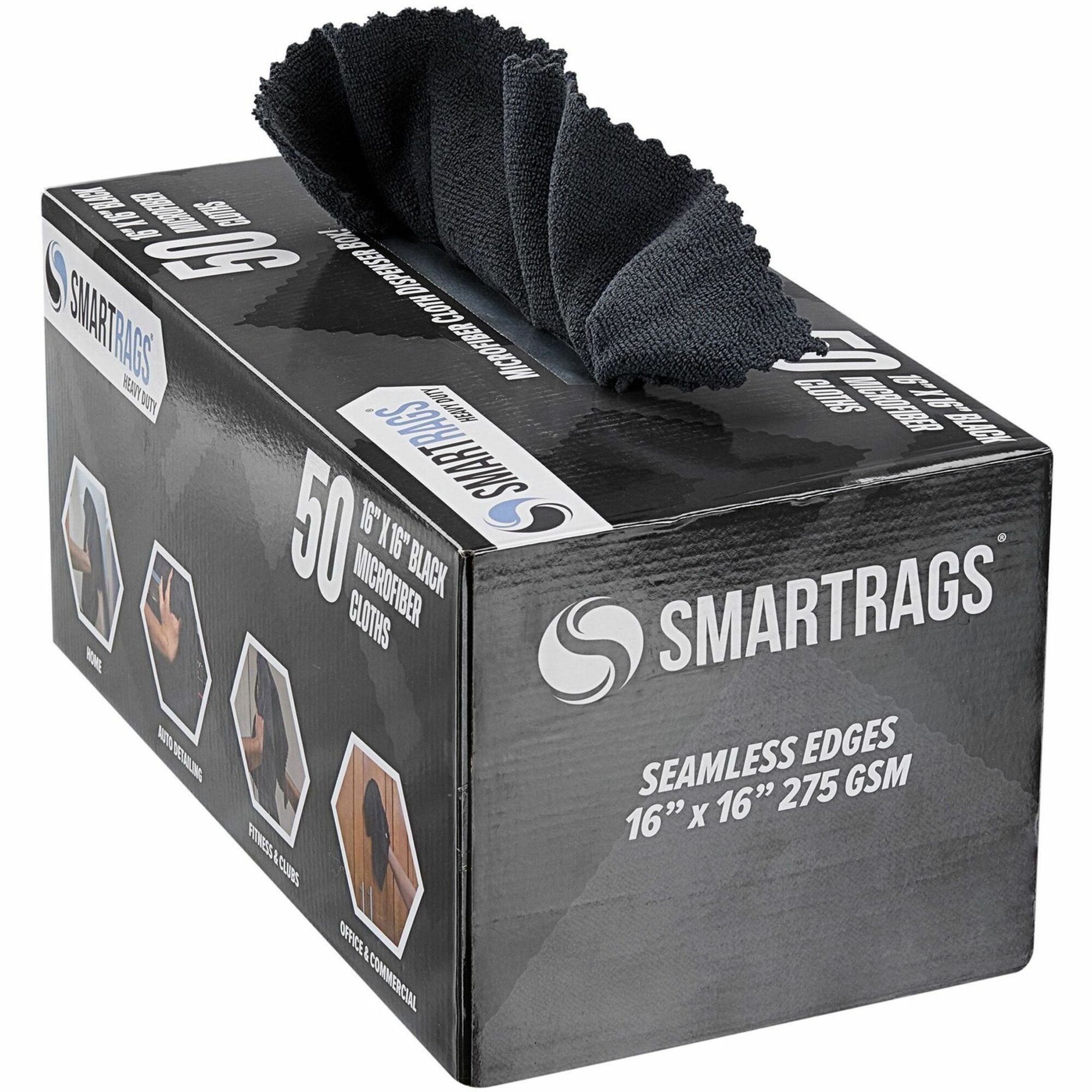 Monarch Smart Rags Microfiber Cloths - For Institutional, Automotive, Office, Healthcare, Household, Garage, Breakroom, Factory, Hospital - Heavy Duty, Reusable, Streak-free, Lint-free, Dirt Resistant, Grime Resistant - Black - 50 / Box
