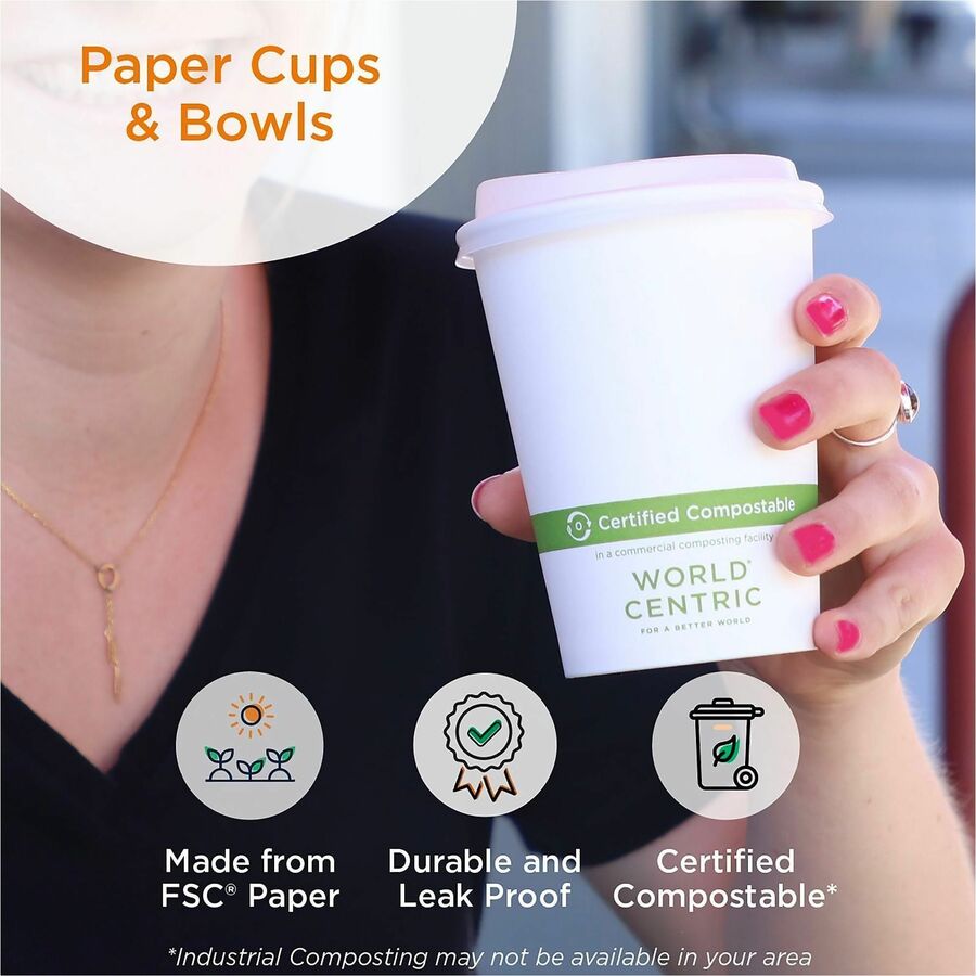 World Centric Double Wall Paper Hot Cups - 12 fl oz - Leak Proof Closure - Light Beige - Paper - Hot Drink, Coffee, Tea - 25 / Carton