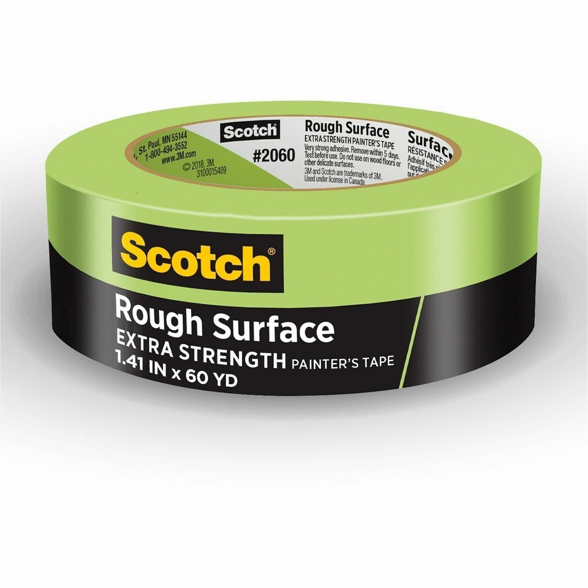 Scotch Rough Surface Painter's Tape 2060-36AP, 1.41 in x 60.1 yd - 60.10 yd Length x 1.41" Width - Green - Damage Resistant - For Rough Surface, Brick, Concrete, Stucco, Painting, Holding, Industrial, Carpet, Unfinished Wood, Vinyl - 1 Roll