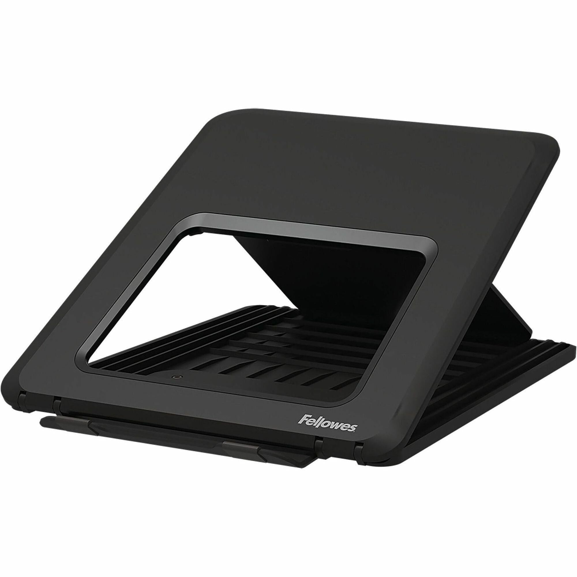 Fellowes Breyta Laptop Stand 9-1/4"W x 10-1/2"D x 1/2"H Black - Up to 14" Screen Support - 8.80 lb Load Capacity - 0.50" Height x 9.25" Width x 10.50" Depth - Black - For Notebook - Adjustable Height, Ergonomic, Compact, Lightweight, Portable, Adjustable