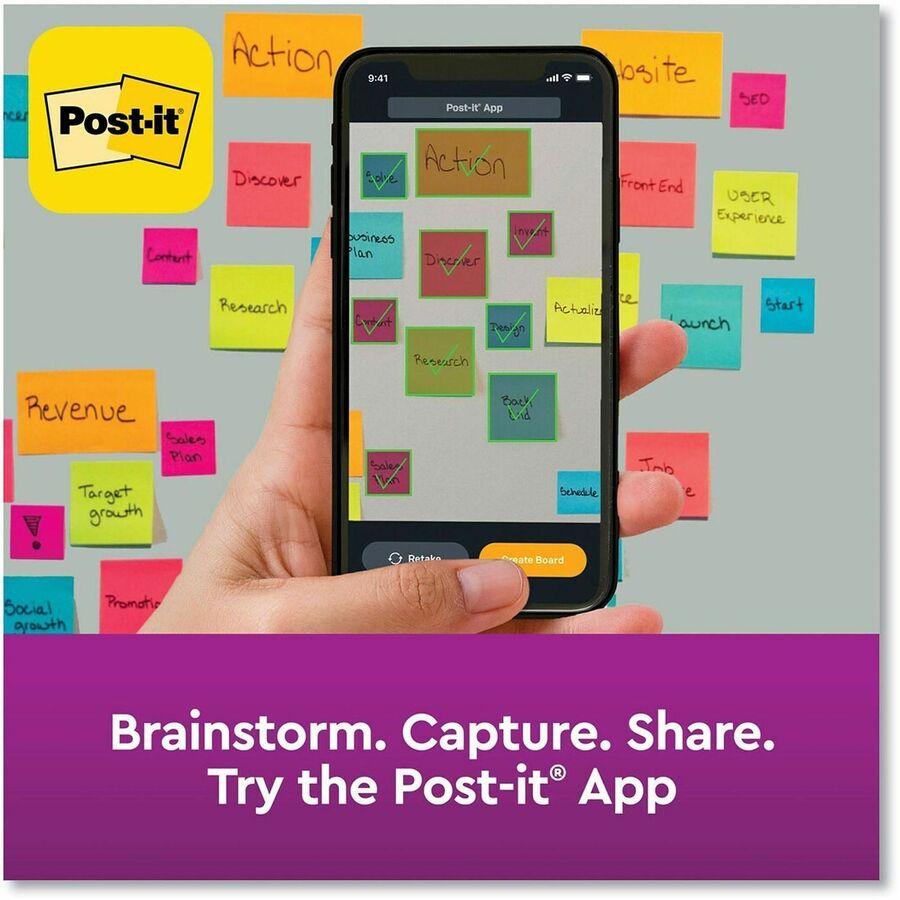 Post-it® Super Sticky Pop-up Notes R330-10SSJOY, 3 in x 3 in (76 mm x 76 mm) - 900 - 3" Flag/Note Width x 3" Flag/Note Length - Rectangle - 90 Sheets per Pad - Unruled - Summer Joy - Super Sticky, Adhesive, Recyclable - 1 Pack
