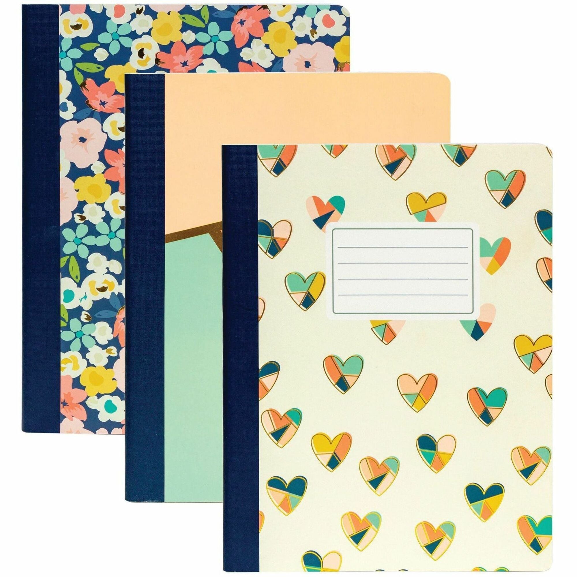 Pukka Pads 3 Pack Composition Books - 140 Pages - Stitched - College Ruled Front Ruling - 0.31" Ruled - 80 g/m² Grammage - 9 3/4" x 7 1/2" Sheet Size - Assorted Cover - 3 / Pack