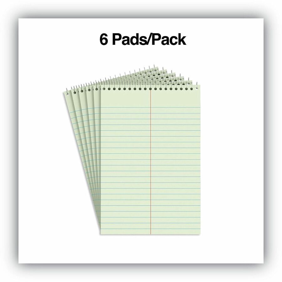 Universal Steno Pads, Gregg Rule, Red Cover, 80 Green-Tint 6 x 9 Sheets, 6/Pack - 1 Subject(s) - 80 Sheets - Spiral - Square Front Ruling - Gregg Ruled Red Margin - 6" x 9" Sheet Size - Red Chipboard Cover - 6 / Pack