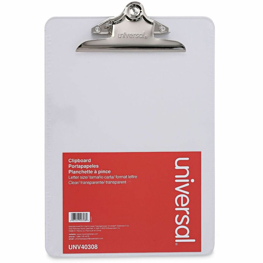 Universal Clipboard - 1.25" Clip Capacity - Storage for Document, Paper - 8 1/2" x 11" Sheet Size - Plastic - Clear - 1 Each
