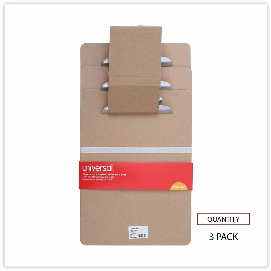 Universal Clipboard - 1.25" Clip Capacity - Storage for Document, Form - 8 1/2" x 11" Sheet Size - Hardboard - Brown - 3 / Pack