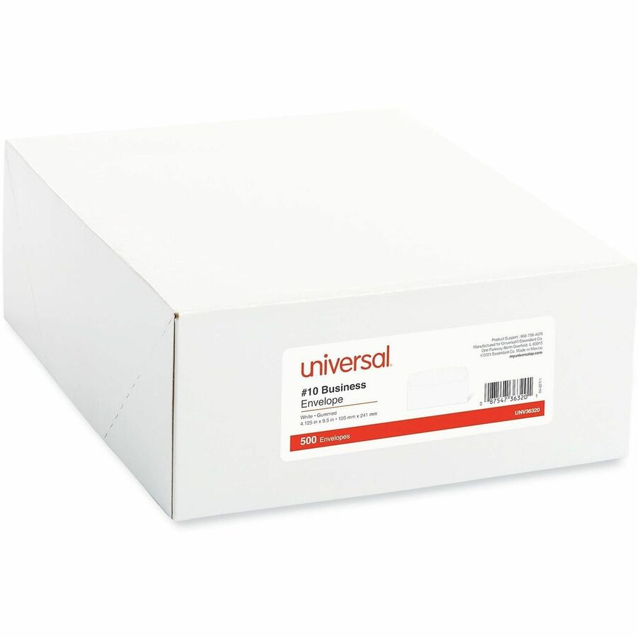 Universal Envelope - Business - #10 - 24 lb - Gummed - White - Paper Stock - 500 / Box