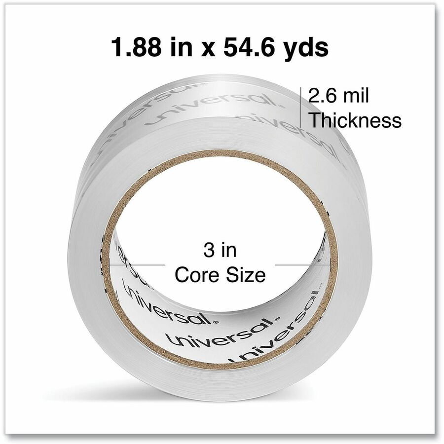 Universal Moving and Storage Packing Tape, 3" Core, 1.88" x 54.6 yd, Clear, 6/Pack - 54.60 yd Length x 1.88" Width x 2.6 mil Thickness - 3" Core - Clear - Acrylic - 6 / Pack