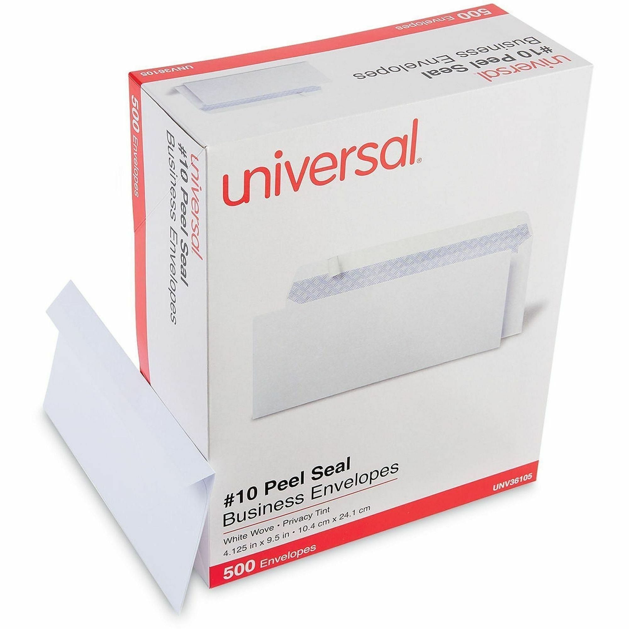 Universal Envelope - Business - #10 - 24 lb - Self Adhesive - White - Paper Stock - 500 / Box