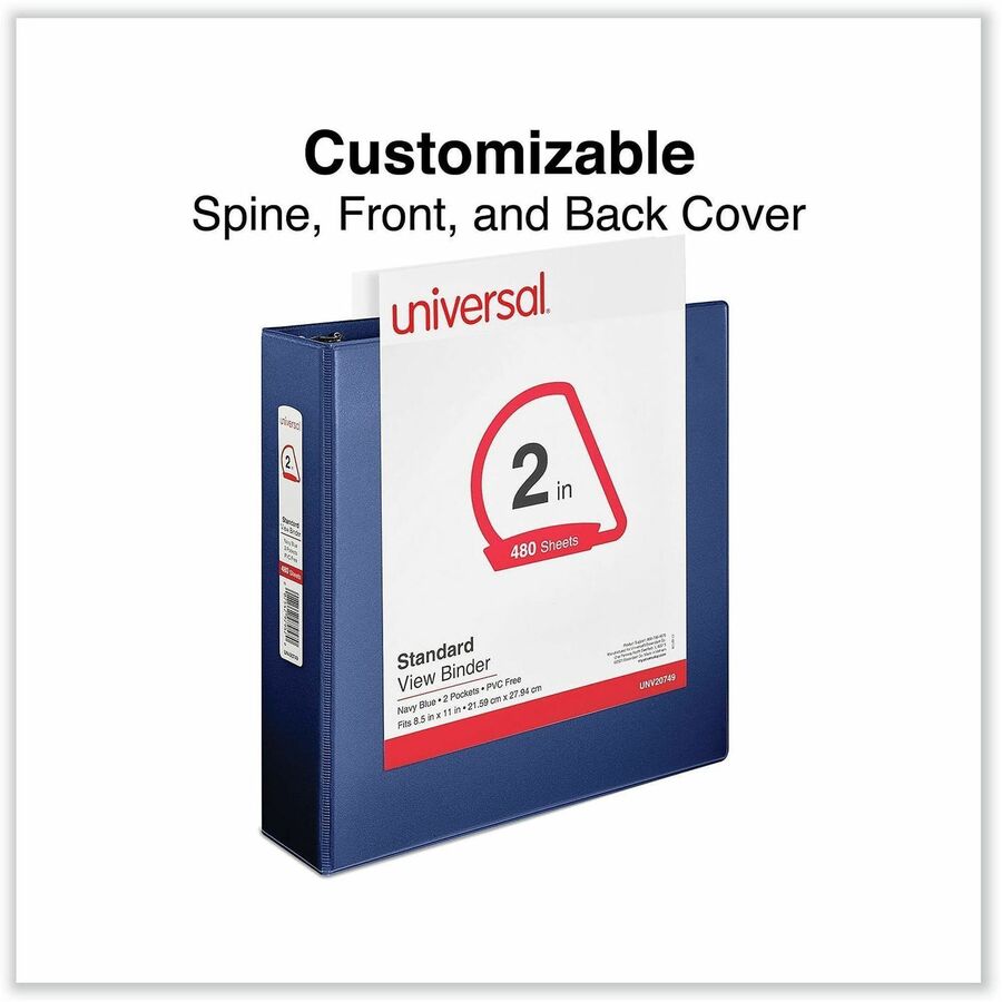 Universal Slant D-Ring View Binder, 3 Rings, 2" Capacity, 11 x 8.5, Navy Blue - 2" Binder Capacity - Letter - 8 1/2" x 11" Sheet Size - 480 Sheet Capacity - 3 Ring(s) - Fastener(s): Ring - Pocket(s): 2, Inside Front & Back - Polypropylene - Navy Blue -...