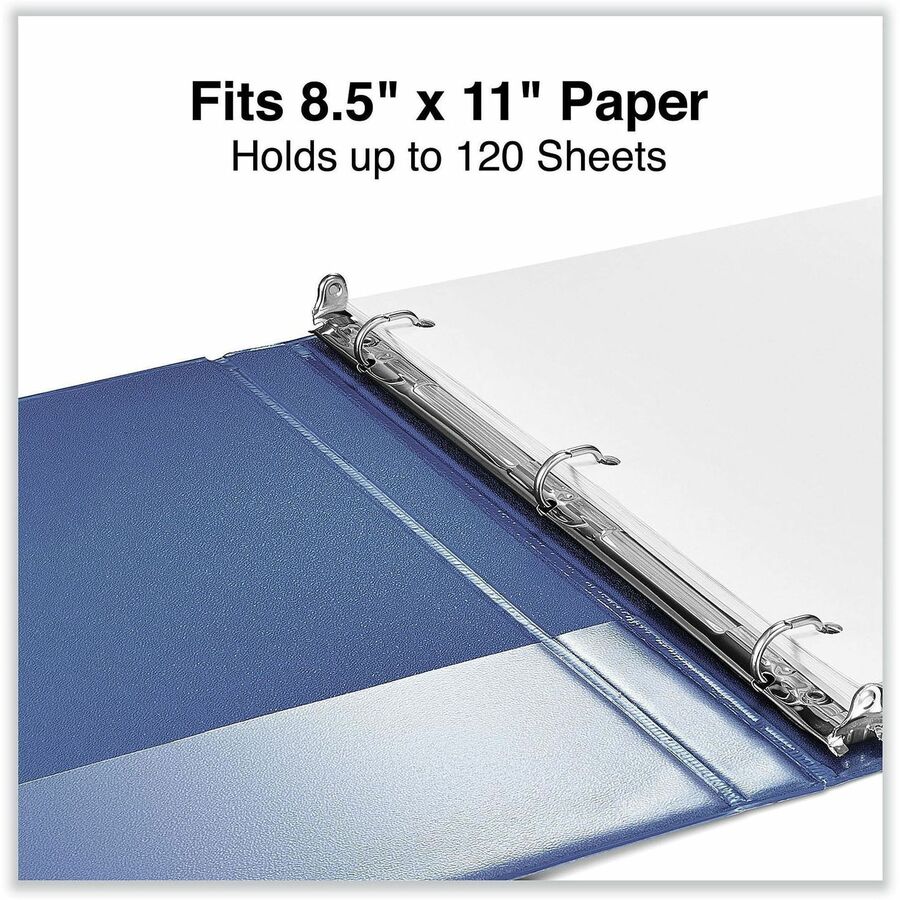 Universal Slant D-Ring View Binder, 3 Rings, 0.5" Capacity, 11 x 8.5, Navy Blue - 1/2" Binder Capacity - Letter - 8 1/2" x 11" Sheet Size - 120 Sheet Capacity - 3 Ring(s) - Fastener(s): Ring - Pocket(s): 2, Inside Front & Back - Polypropylene - Navy Bl...