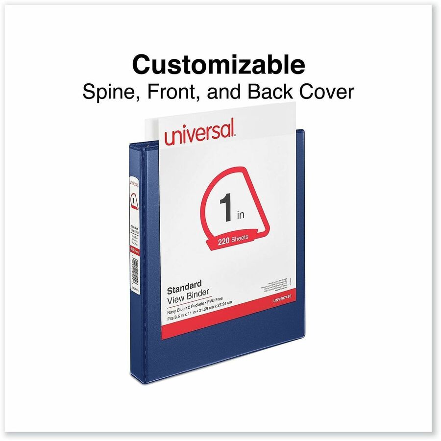 Universal Slant D-Ring View Binder, 3 Rings, 1" Capacity, 11 x 8.5, Navy Blue - 1" Binder Capacity - Letter - 8 1/2" x 11" Sheet Size - 220 Sheet Capacity - 3 Ring(s) - Fastener(s): Ring - Pocket(s): 2, Inside Front & Back - Polypropylene - Navy Blue -...