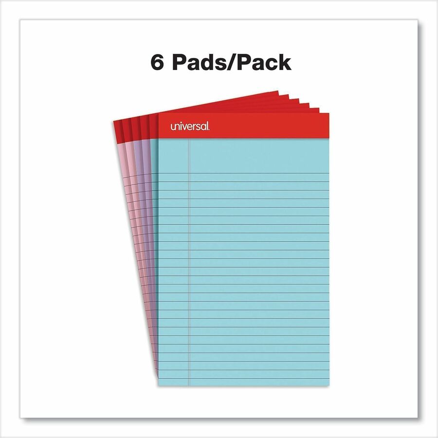 Universal Notepad - 1 Subject(s) - Tape Bound - Narrow Ruled Margin - 5" x 8" Sheet Size x 8" Length - Assorted Pastel Paper - Paperboard Cover - 6 / Pack