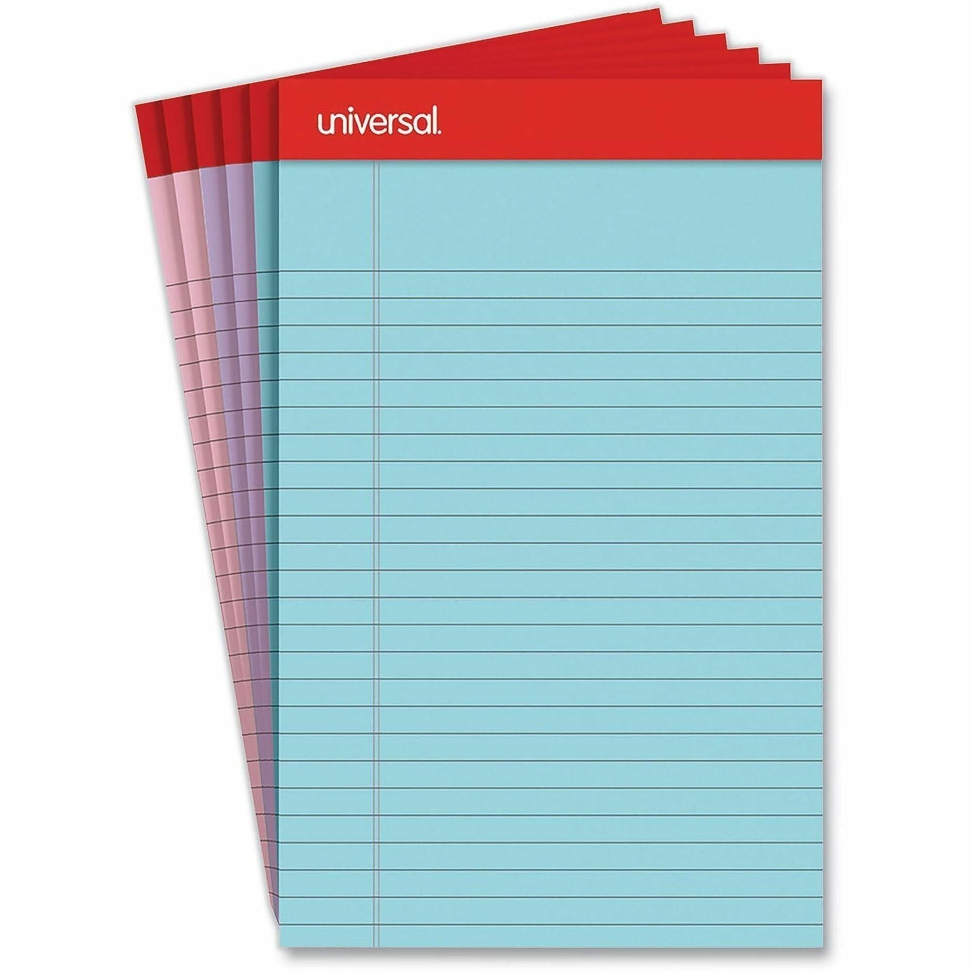 Universal Notepad - 1 Subject(s) - Tape Bound - Narrow Ruled Margin - 5" x 8" Sheet Size x 8" Length - Assorted Pastel Paper - Paperboard Cover - 6 / Pack