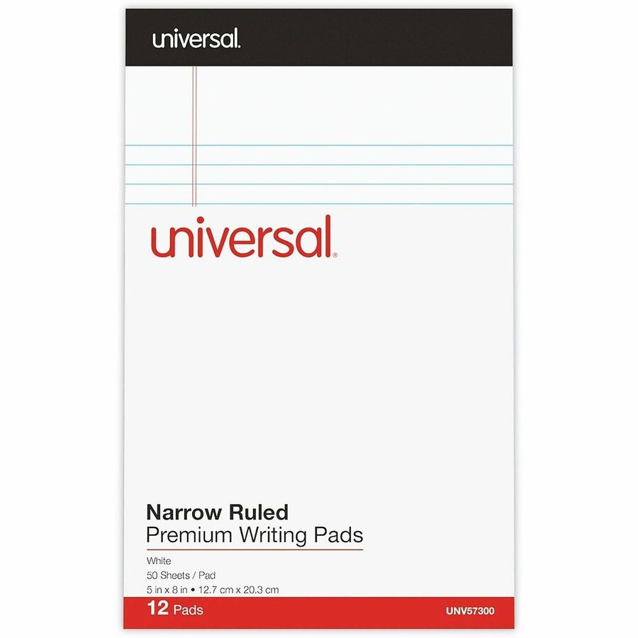 Universal Notepad - 1 Subject(s) - Tape Bound - Narrow Ruled Margin - 5" x 8" Sheet Size x 8" Length - White Paper - Chipboard Cover - 12 / Pack