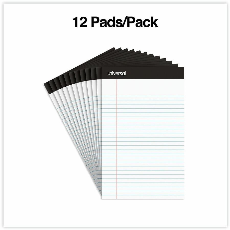 Universal Notepad - 1 Subject(s) - Tape Bound - Narrow Ruled Margin - 5" x 8" Sheet Size x 8" Length - White Paper - Chipboard Cover - 12 / Pack