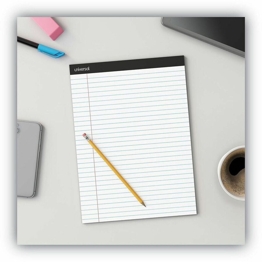 Universal Notepad - 1 Subject(s) - Glued - Legal Ruled Margin - 8 1/2" x 11" Sheet Size x 11.8" Length - White Paper - Chipboard Cover - 12 / Pack