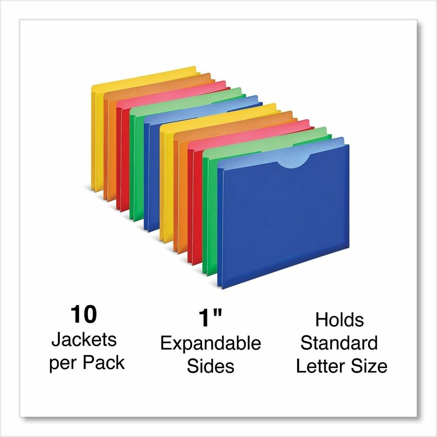 Universal Straight Tab Cut Letter File Jacket - 8 1/2" x 11" - 1" Expansion - Plastic, Polypropylene - Assorted - Unpunched - 10 Pack