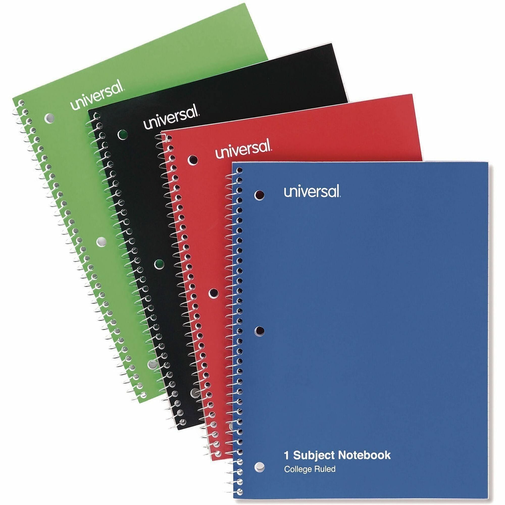 Universal Notebook - 1 Subject(s) - 70 Sheets - Spiral - College Ruled, Medium Ruled Front Ruling - 10 1/2" x 8" Sheet Size - White Paper - Assorted Paperboard Cover - 4 / Pack