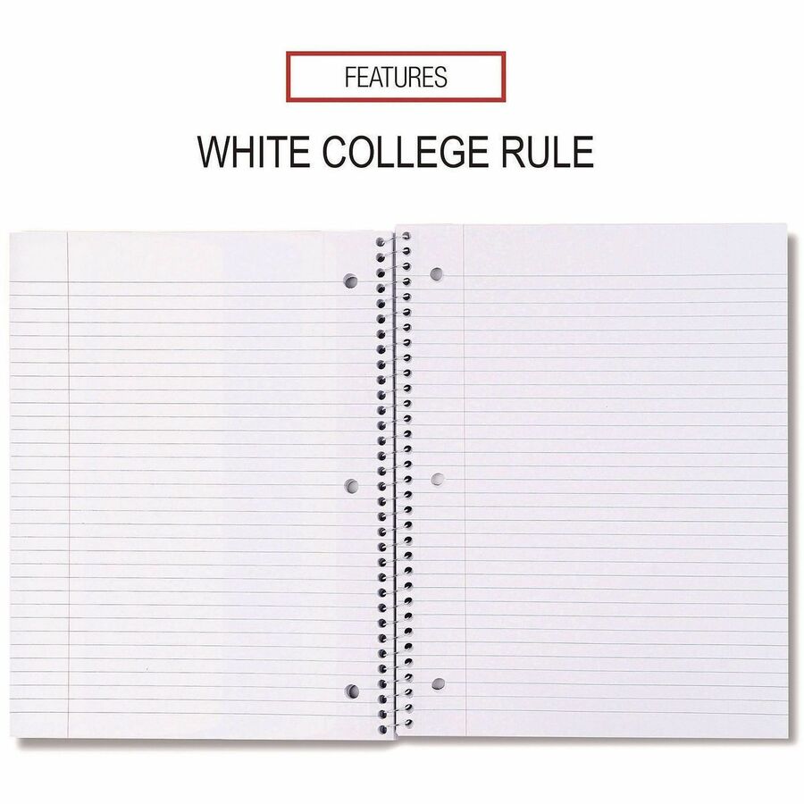Universal Notebook - 1 Subject(s) - Spiral - College Ruled Front Ruling - 3 Hole(s) - 10 1/2" x 8" Sheet Size - White Paper - Black Paperboard Cover