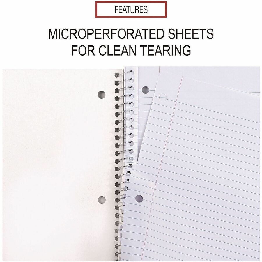 Universal Notebook - 1 Subject(s) - Spiral - College Ruled Front Ruling - 3 Hole(s) - 10 1/2" x 8" Sheet Size - White Paper - Black Paperboard Cover