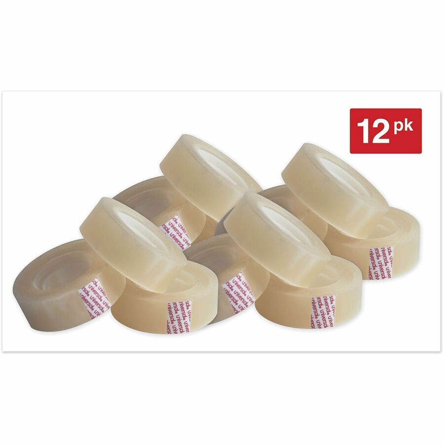 Universal Invisible Tape, 1" Core, 0.75" x 36 yds, Clear, 12/Pack - 36 yd Length x 0.75" Width x 2 mil Thickness - 1" Core - Matte - Clear - Acrylic - Plastic Backing - 12 / Pack