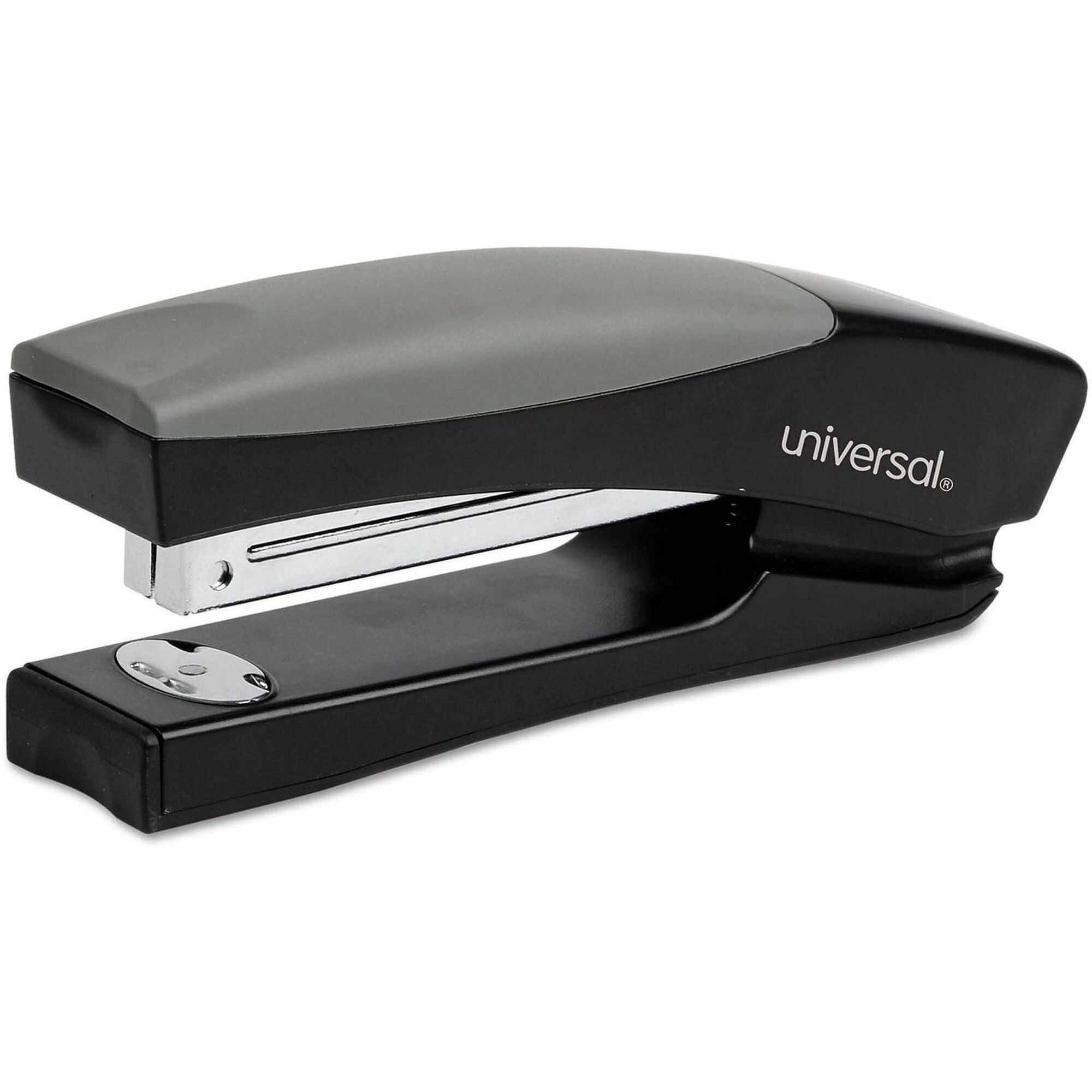 Universal Stand UP Desktop Stapler - Staples Upto 20 Sheet - Holds Upto 210 Staple - Full Strip - Staple Size: 0.25" - 4" Throat Depth - 0.50" Crown Width - Top Loading - Black, Gray - Metal, Plastic - 1 Each