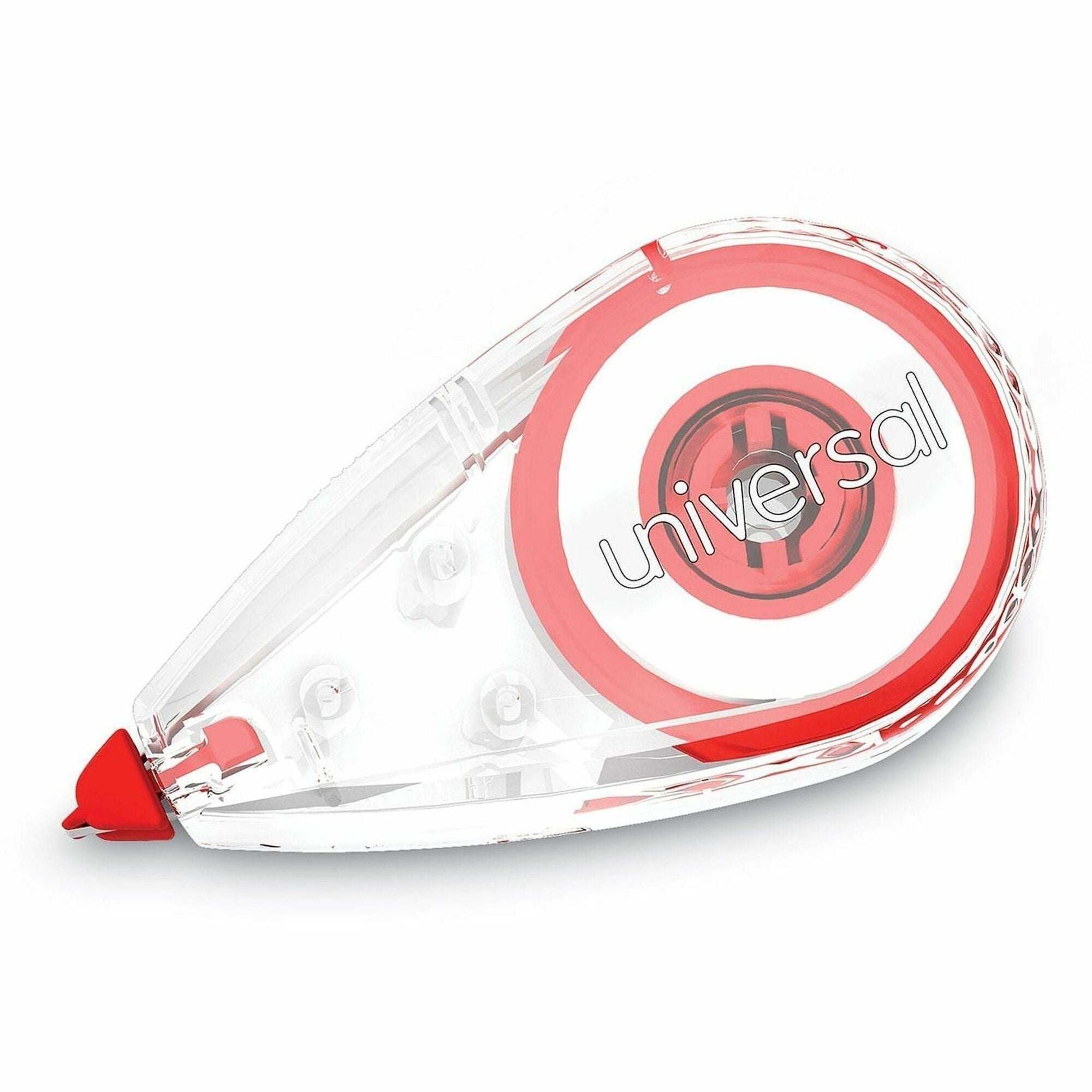 Universal Correction Tape - 0.25" Tape Width x 22.92 ft Tape Length - 1 Line(s) - White Tape - Clear, Red Dispenser - Comfortable, Non-refillable, Film-based, Easy to Use - Clear, Red - Plastic, Film - 10 / Pack