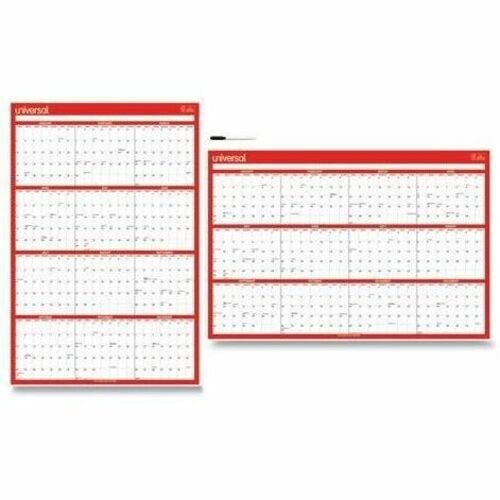 Universal Erasable Wall Calendar, 24 x 36, White/Red Sheets, 12-Month (Jan to Dec): 2026 - Monthly - 12 Month - January 2026 to December 2026 - White/Red Sheet - Wall Mount - Erasable, Write on/Wipe off, Double-sided, Planing Calendar, Printed, Monthly...
