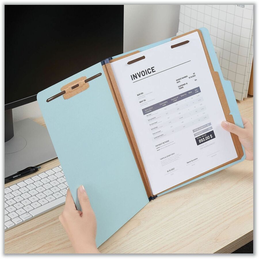 Universal 2/5 Tab Cut Letter Classification Folder - 8 1/2" x 11" - 2 1/2" Expansion - 6 Fastener(s) - 2" Fastener Capacity - Top Tab Location - Right of Center Tab Position - 2 Divider(s) - Light Blue - 20 Box