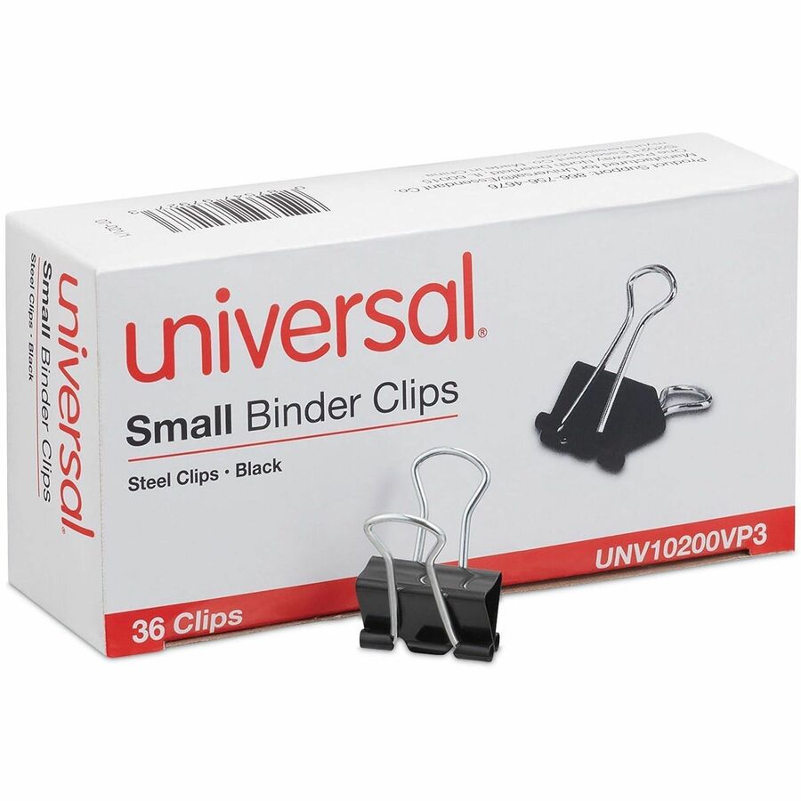 Universal Binder Clips Value Pack, Small, Black/Silver, 36/Box - Small - 0.7" Width - 0.38" Size Capacity - Black, Silver - Metal, Steel Wire - 36 / Box