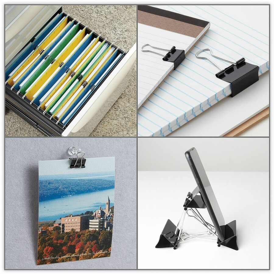 Universal Binder Clips with Storage Tub, Small, Black/Silver, 40/Pack - Small - 0.7" Width - 0.38" Size Capacity - Black, Silver - Metal, Steel Wire - 40 / Pack