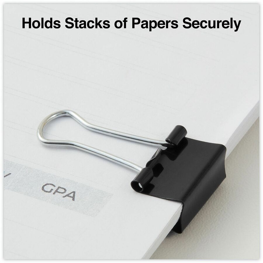 Universal Binder Clips with Storage Tub, Small, Black/Silver, 40/Pack - Small - 0.7" Width - 0.38" Size Capacity - Black, Silver - Metal, Steel Wire - 40 / Pack