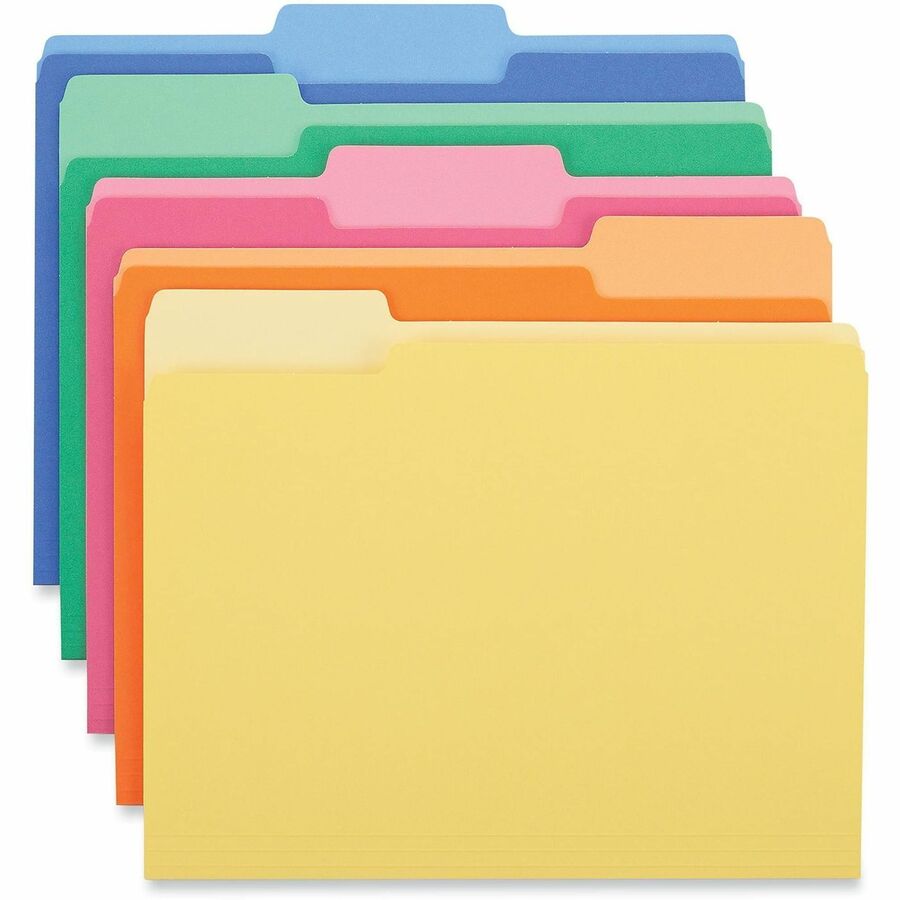Universal 1/3 Tab Cut Letter Top Tab File Folder - 8 1/2" x 11" - 3/4" Expansion - Assorted Tab Position - 14 pt. - Stock - 50 Box