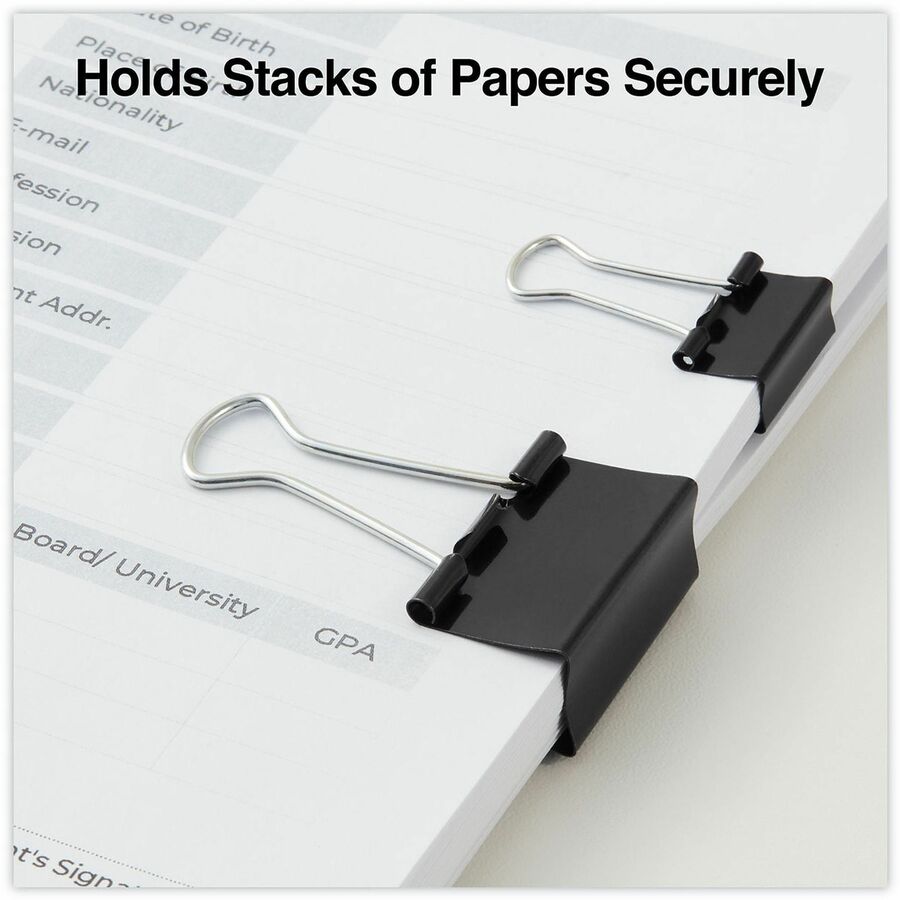Universal Binder Clip - Assorted Sizes - 0.38" , 0.63" Size Capacity - Black, Silver - Metal, Steel Wire - 60 / Pack