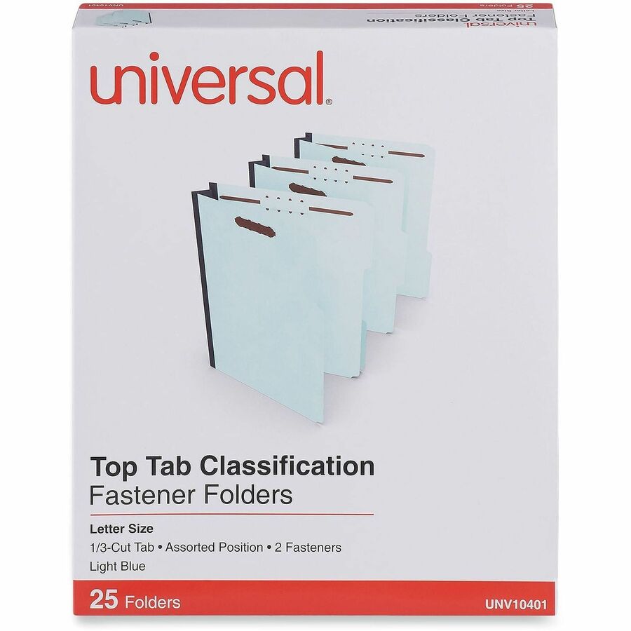 Universal 1/3 Tab Cut Letter Classification Folder - 8 1/2" x 11" - 2" Expansion - 2 Fastener(s) - 2" Fastener Capacity - Top Tab Location - Assorted Tab Position - Light Blue - 25 Box