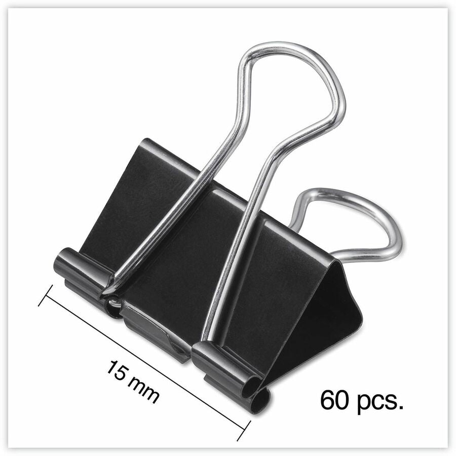 Universal Binder Clips with Storage Tub, Mini, Black/Silver, 60/Pack - Mini - 0.6" Width - 0.25" Size Capacity - Black, Silver - Metal, Steel Wire - 60 / Pack